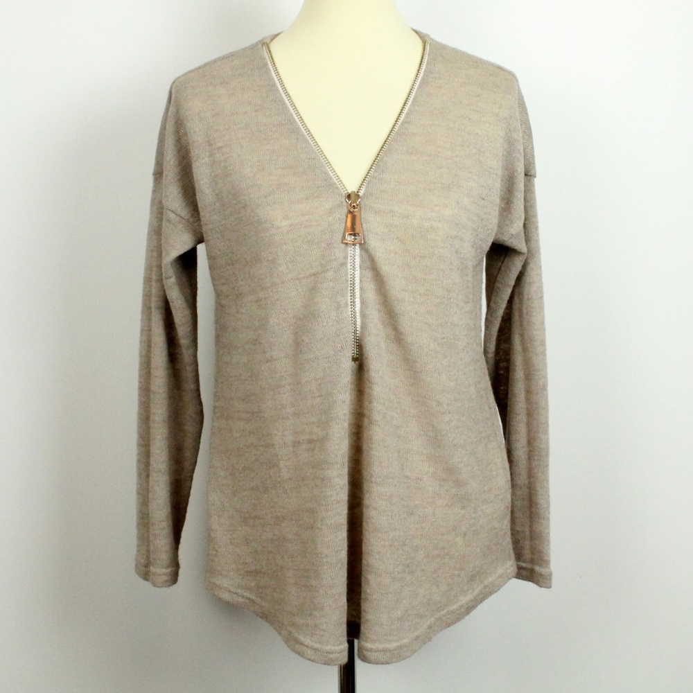 Soft Surroundings Valentina Zip Sweater Tan M